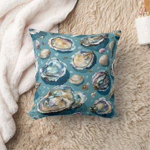 Oysters Clams Seashells Muster Blau Kissen
