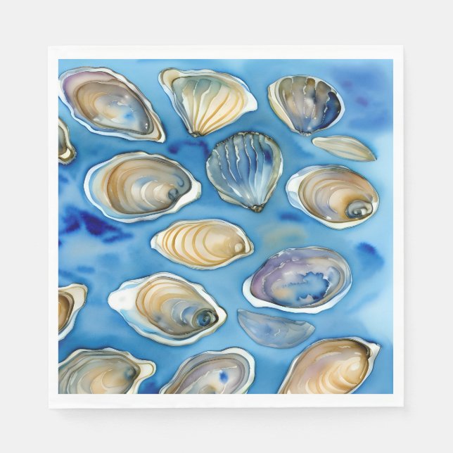 Oysters Clams Seashells Watercolor Blue Serviette (Vorderseite)