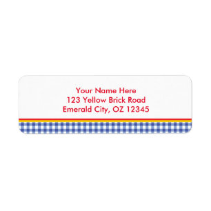 Oz Blue Gingham Geburtstagsparty-Adressaufkleber