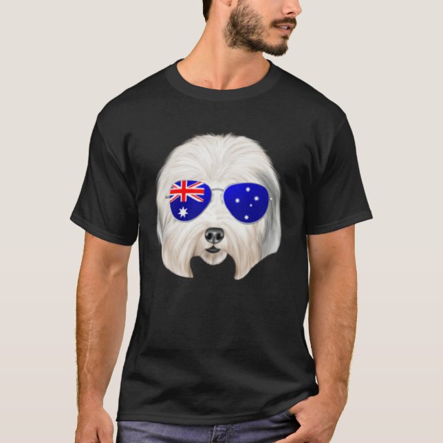 OZ Flag Old English Sheepdog Dog Australia Pocket T-Shirt (Vorderseite)