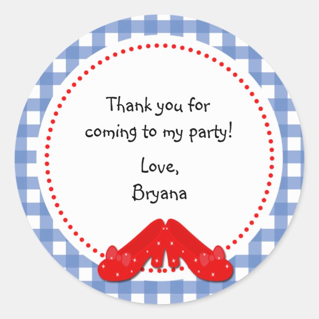 Oz Gingham Birthday Party befürwortet Sticker Labe (Vorderseite)