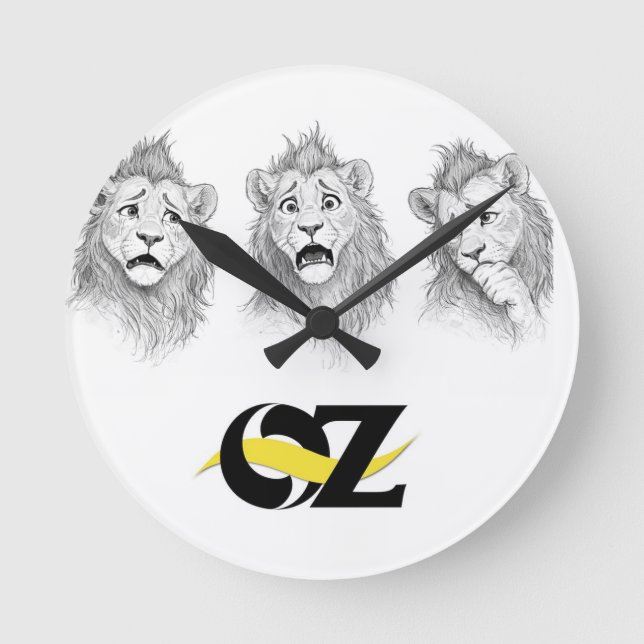 Oz-Wanduhr mit dem feigen Löwen Runde Wanduhr (Vorderseite)