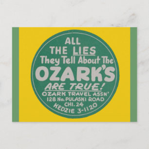 Ozark-Gebirge Vintage-Reiseetikett-Design Postkarte