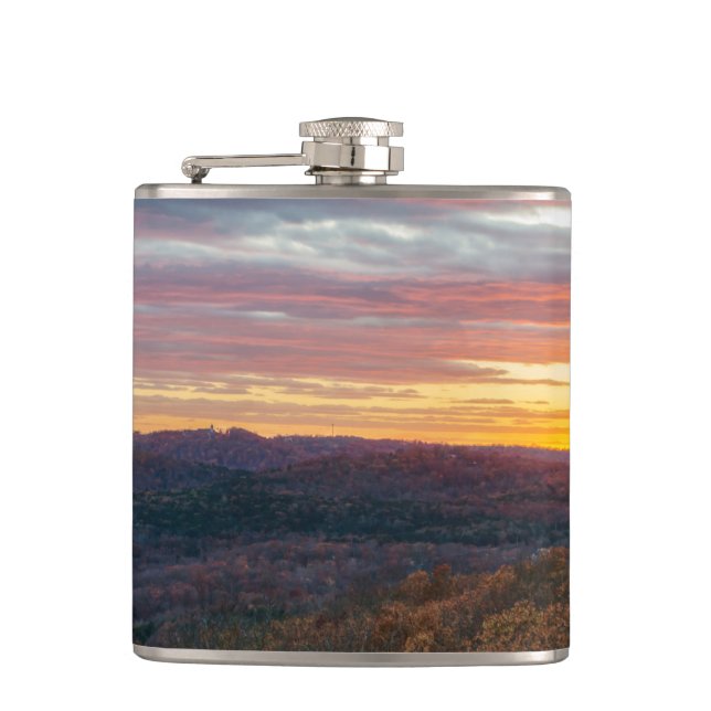 Ozark Mountains Herbst Sonnenuntergang Flachmann (Vorderseite)