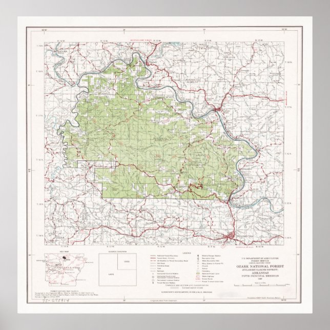 Ozark National Forest Map (1972) Arkansas Woodland Poster (Vorne)