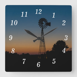 Ozark Windmill Sunset Wall Clock Quadratische Wanduhr
