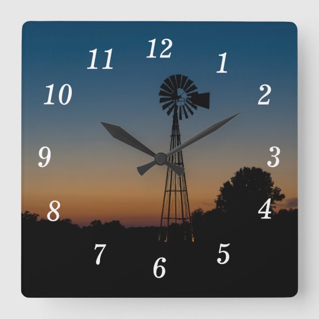 Ozark Windmill Sunset Wall Clock Quadratische Wanduhr (Vorderseite)