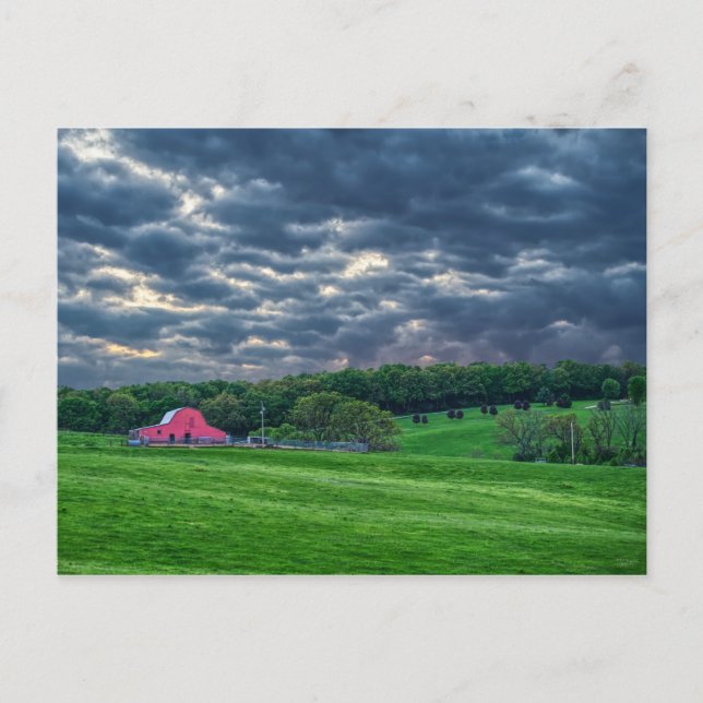 Ozarks Cloudy Farm Sunset Postkarte (Vorderseite)