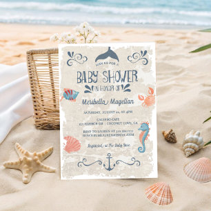 Ozean-Abenteuer Nautische Babyparty am Strand Einladung