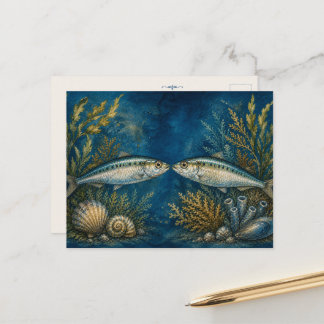 Ozean-Aquarell inspirierte Postkarte - Zwei Sardin
