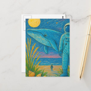 Ozean-Astronaut-Strand-Wachsmalstift-Kunst Postkarte