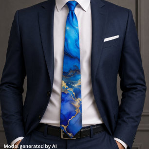 Ozean Blau Achat Goldader Krawatte
