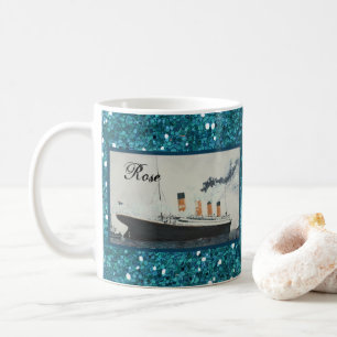 Ozean Blau Glitter Titanic Personalisiert Weiblich Kaffeetasse