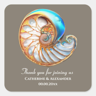 Ozean Blau Gold Tritonsschnecke Danke Quadratischer Aufkleber