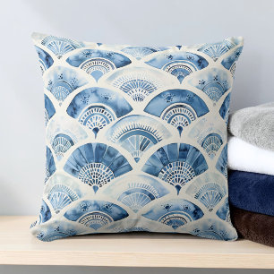 Ozean Blau Wasserfarbe Geometrischer Gradient Art Kissen