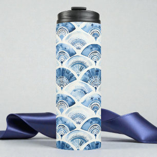 Ozean Blau Wasserfarbe Geometrischer Gradient Art  Thermosbecher
