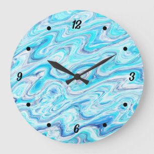 Ozean Blaue Welle Marmor Textur Abstract Flüssig Große Wanduhr
