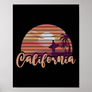 Ozean Cali Palmen Surfen Ca Meer Strand Retro C Poster