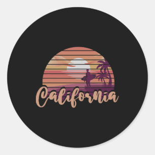 Ozean Cali Palmen Surfen Ca Meer Strand Retro C Runder Aufkleber