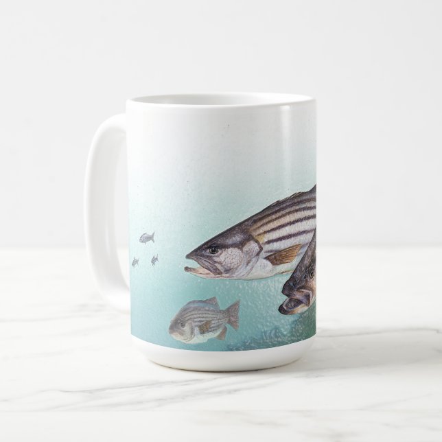 Ozean, der gestreifter Bass-Fisch-SeeTasse fischt Kaffeetasse (Vorderseite Links)