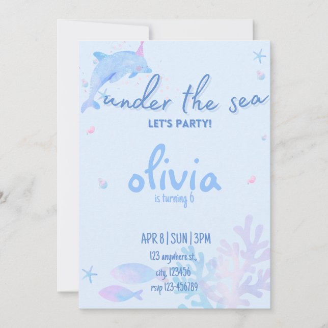 Ozean Dolphin unter dem Meer Einladung zum Geburts (Vorderseite)
