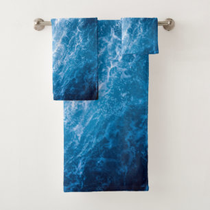 Ozean - Dunkle blaue Waves Badhandtuch Set