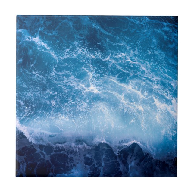 Ozean - Dunkle blaue Waves Keramik Tile Fliese (Vorderseite)