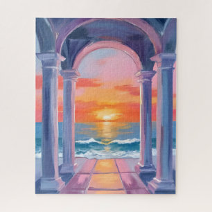 Ozean Durchgang Sonnenuntergang Aquarell Küstenmal Puzzle