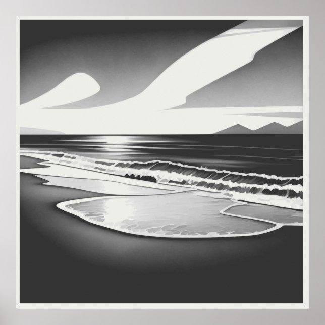 Ozean Einsamkeit Schwarz und Weiß Poster (Vorne)