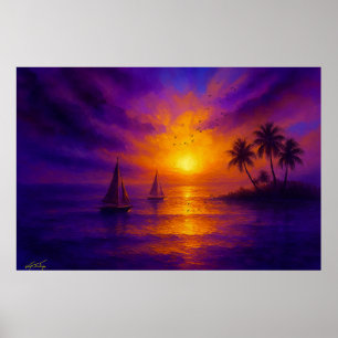 Ozean-Ember - Tropischer Sonnenuntergang mit Segel Poster