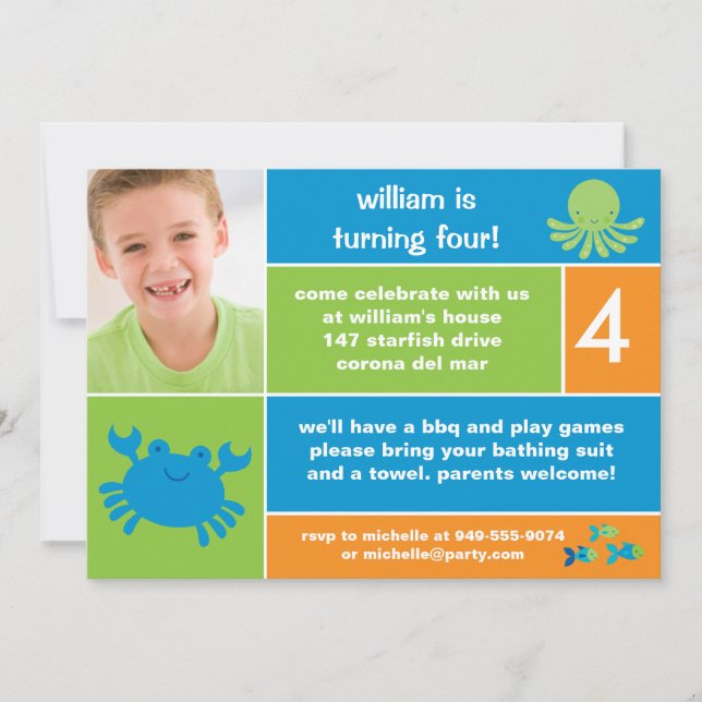 Ozean-Geburtstags-Party Einladung (Vorderseite)