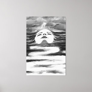 Ozean-Gesicht Schwarz-Weiß-Kunst Leinwanddruck