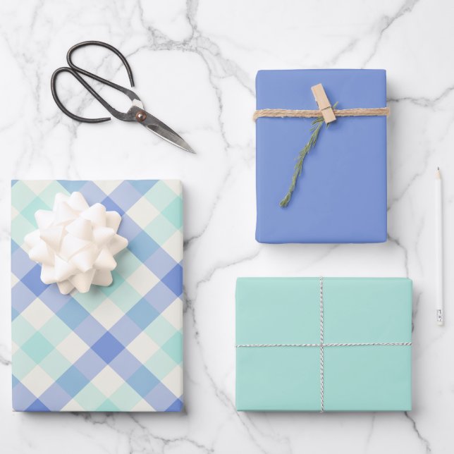 Ozean-Gingham Geschenkpapier Set (Vorderseite)