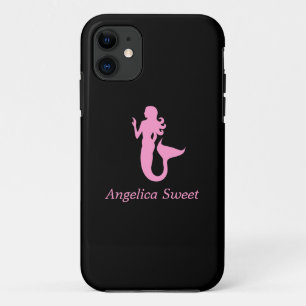 Ozean Glow_Pink-on-Black Mermaid_personalized iPhone 11 Hülle