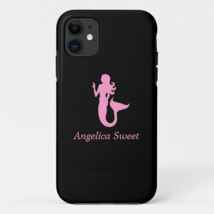 Ozean Glow_Pink-on-Black Mermaid_personalized iPhone 11 Hülle