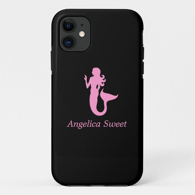 Ozean Glow_Pink-on-Black Mermaid_personalized Case-Mate iPhone Hülle (Rückseite)