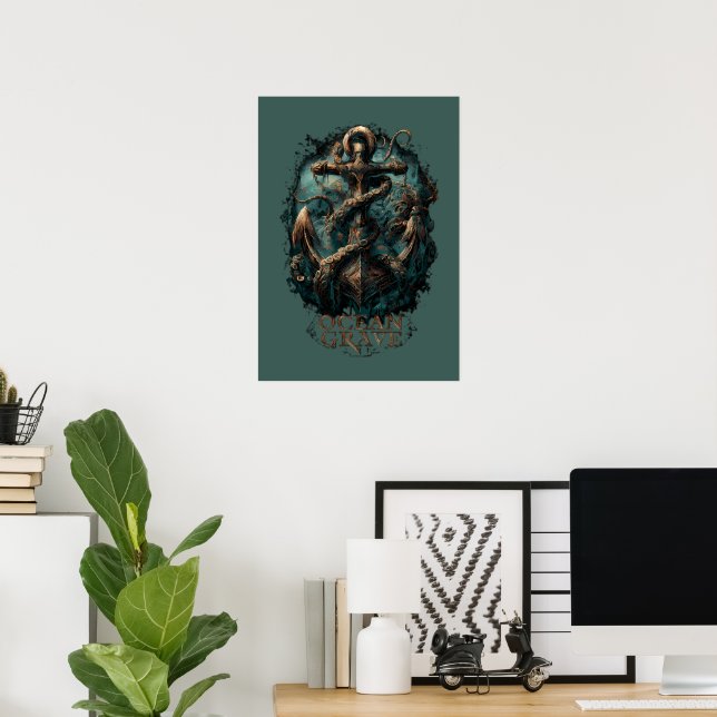 Ozean Grab Kraken Anker Dunkle Fantasie Poster (Heimbüro)