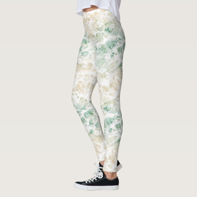 Ozean Grün Creme Abstract Leggings (Links)