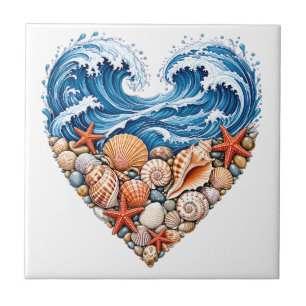 Ozean Herz Wellen Muscheln – Strand Kunst an der K Fliese