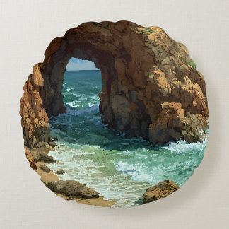 Ozean-Höhle-Pixel-Art Rundes Kissen