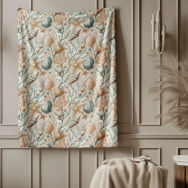 Ozean Inspiriert Blanket mit sanften Seashell-Moti Fleecedecke (Ocean Inspired Blanket with Gentle Seashell Motifs)