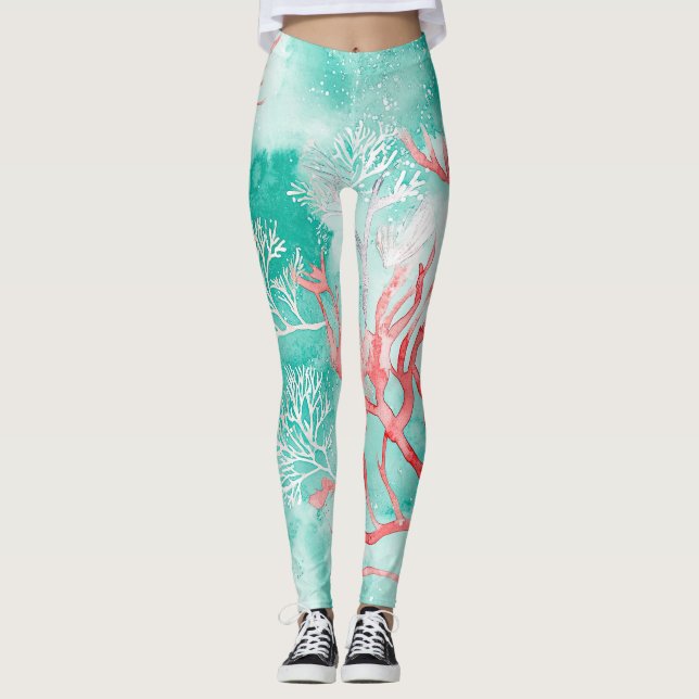 Ozean-Korallenriff-Muster Leggings (Vorderseite)