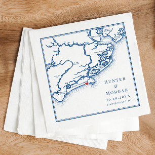 Ozean-Kurs-Hochzeit Kiawah Island SC Karte Blau Serviette