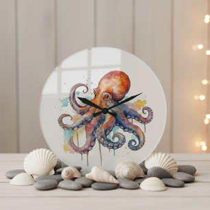 Ozean-Laune: Farbiger Oktopus Große Wanduhr