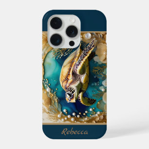 Ozean Leben Meeresschildkröte Gold Perlen iPhone 15 Pro Hülle
