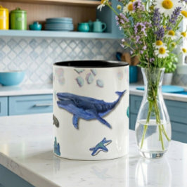 Ozean-Lebens-Wasserfarbe-Meeres-Tiere-Muster-Tasse Zweifarbige Tasse