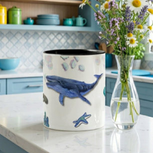 Ozean-Lebens-Wasserfarbe-Meeres-Tiere-Muster-Tasse Zweifarbige Tasse