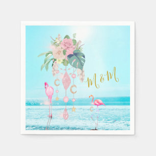 Ozean Meer Flamingo Blumenjuwelen Rosa  Serviette
