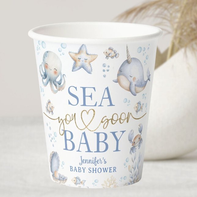 Ozean Meer sehen dich bald Baby Shower Junge Blau Pappbecher (Von Creator hochgeladen)