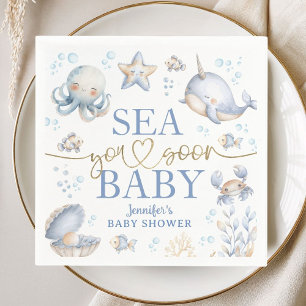 Ozean Meer sehen Sie bald Baby Shower Junge Blau P Serviette